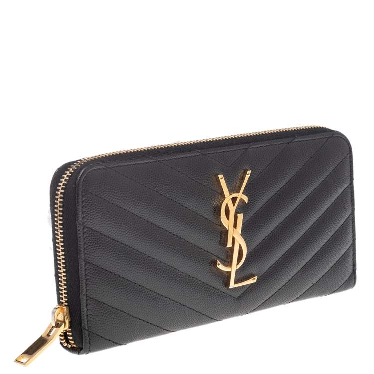 مملوكة مسبقًا Saint Laurent Black Leather Monogram Zip Around Wallet