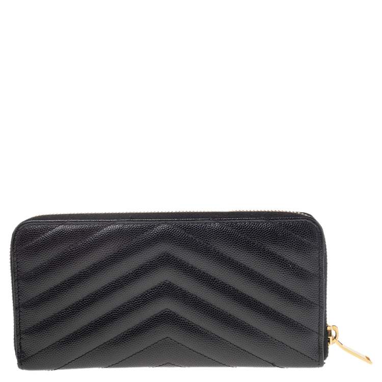 مملوكة مسبقًا Saint Laurent Black Leather Monogram Zip Around Wallet