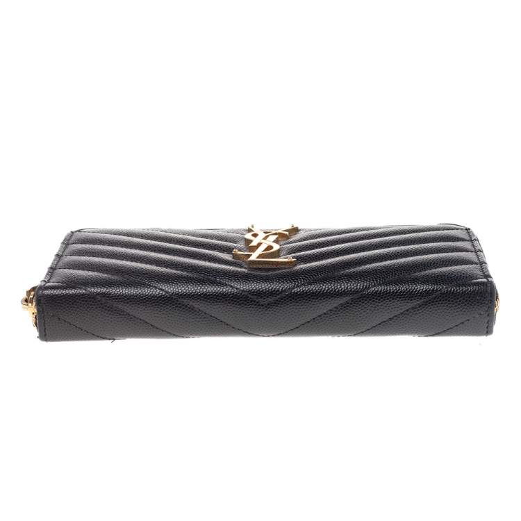 مملوكة مسبقًا Saint Laurent Black Leather Monogram Zip Around Wallet