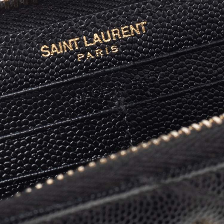 مملوكة مسبقًا Saint Laurent Black Leather Monogram Zip Around Wallet
