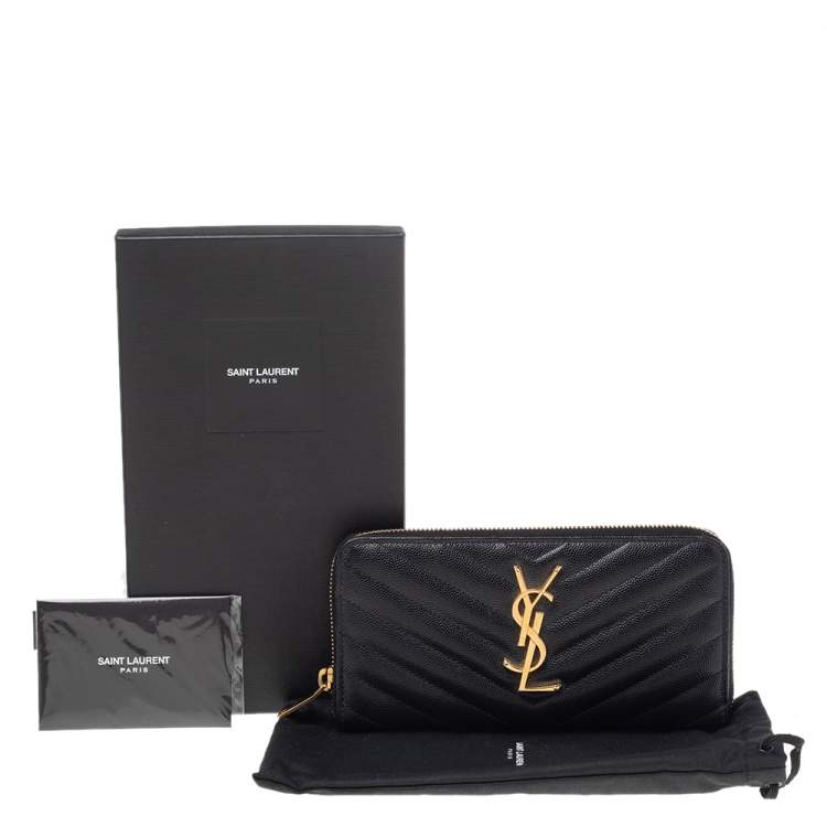 مملوكة مسبقًا Saint Laurent Black Leather Monogram Zip Around Wallet
