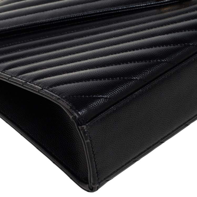 Pre Owned Saint Laurent Black Matelasse Leather Large Cassandre Flap Bag