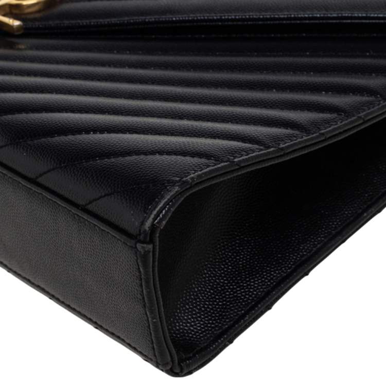 Pre Owned Saint Laurent Black Matelasse Leather Large Cassandre Flap Bag
