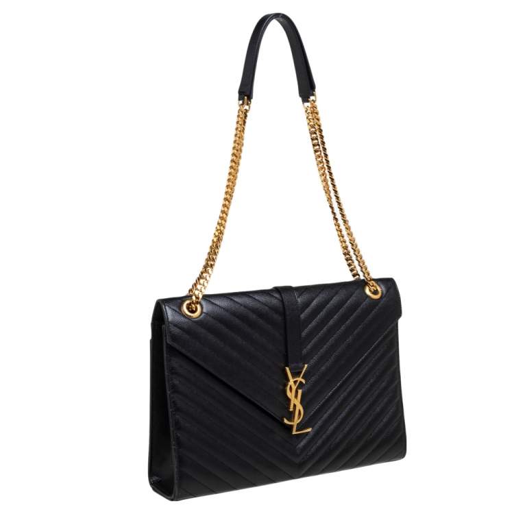 Pre Owned Saint Laurent Black Matelasse Leather Large Cassandre Flap Bag