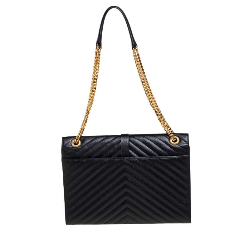 Pre Owned Saint Laurent Black Matelasse Leather Large Cassandre Flap Bag