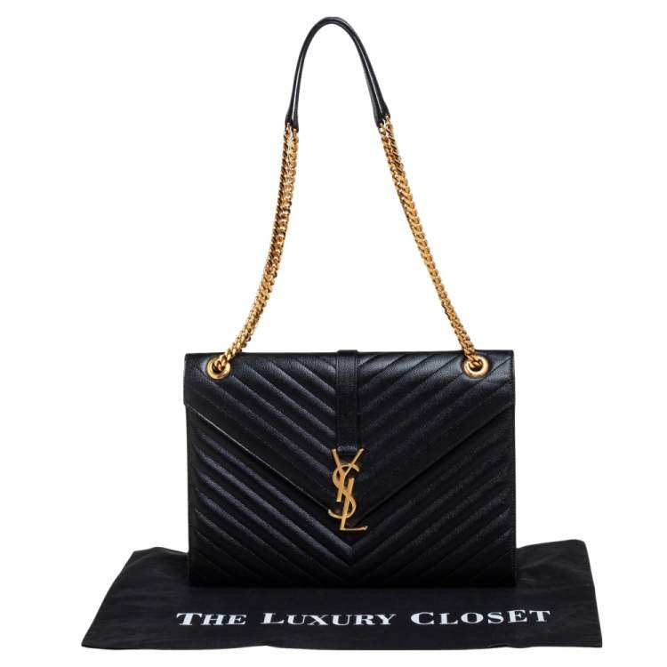 Pre Owned Saint Laurent Black Matelasse Leather Large Cassandre Flap Bag