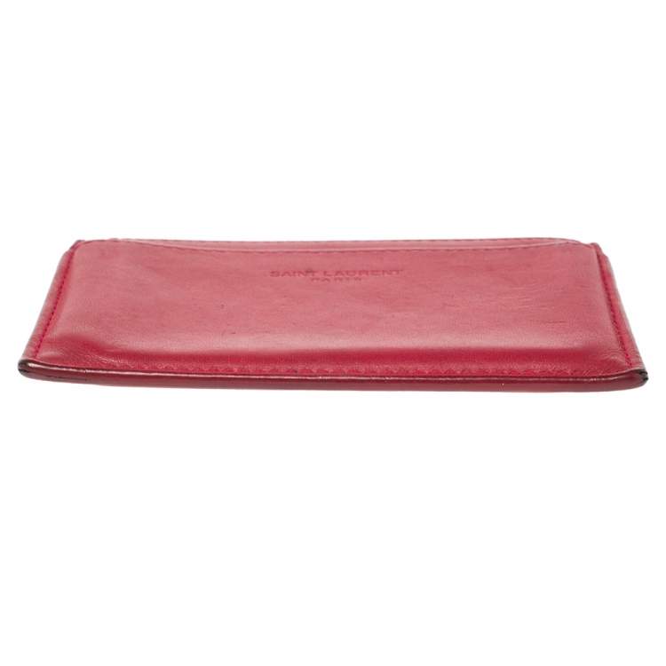 Pre Owned Saint Laurent Fuchsia Leather Card Holder