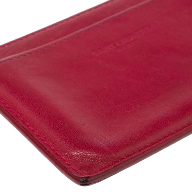 Pre Owned Saint Laurent Fuchsia Leather Card Holder