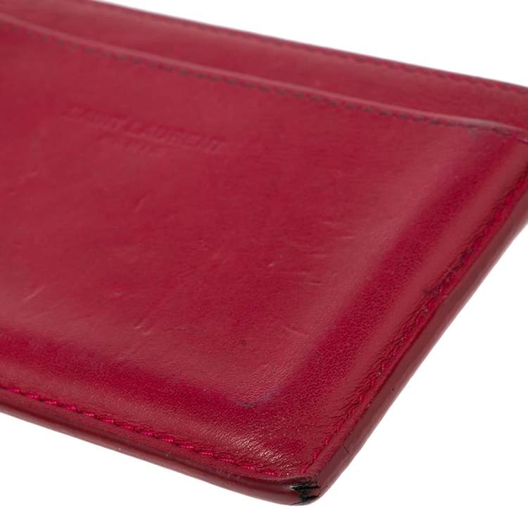 Pre Owned Saint Laurent Fuchsia Leather Card Holder