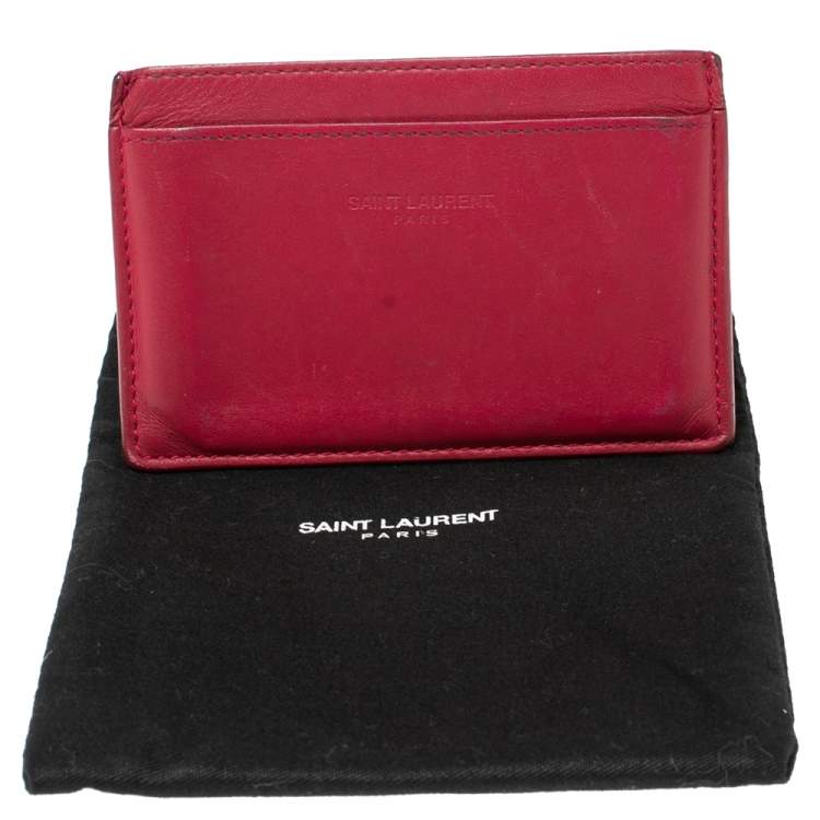 Pre Owned Saint Laurent Fuchsia Leather Card Holder