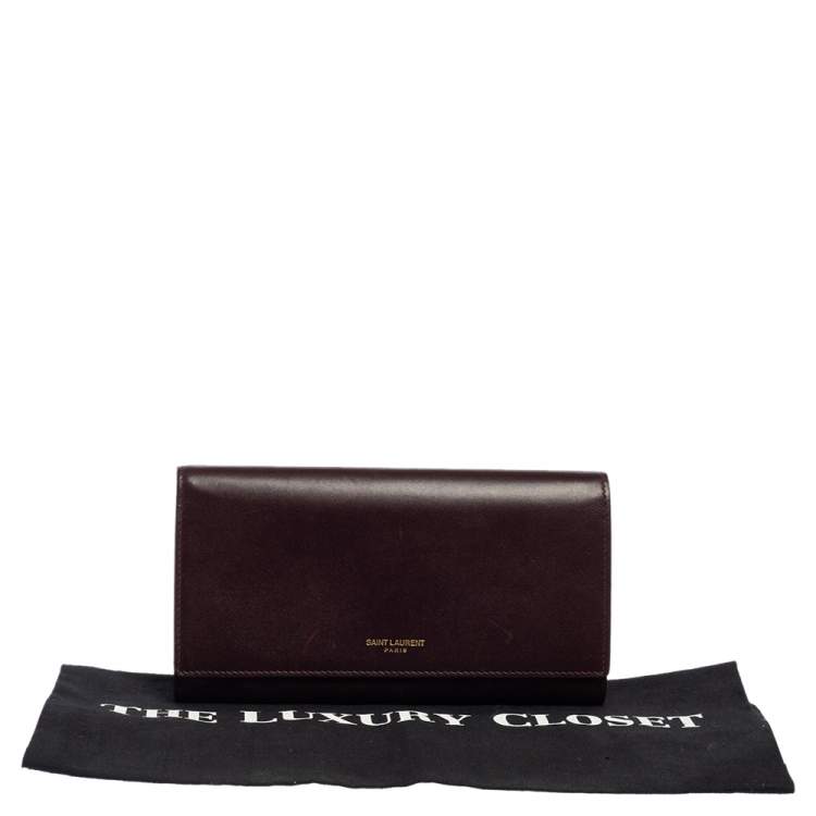 Pre Owned Saint Laurent Maroon Leather Continental Flap Wallet