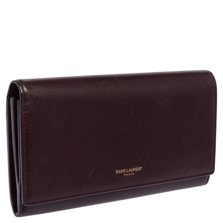 Pre Owned Saint Laurent Maroon Leather Continental Flap Wallet