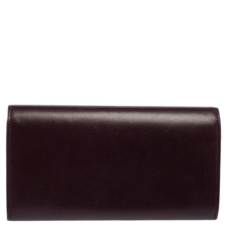 Pre Owned Saint Laurent Maroon Leather Continental Flap Wallet