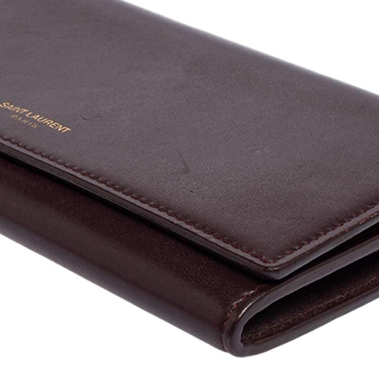 Pre Owned Saint Laurent Maroon Leather Continental Flap Wallet