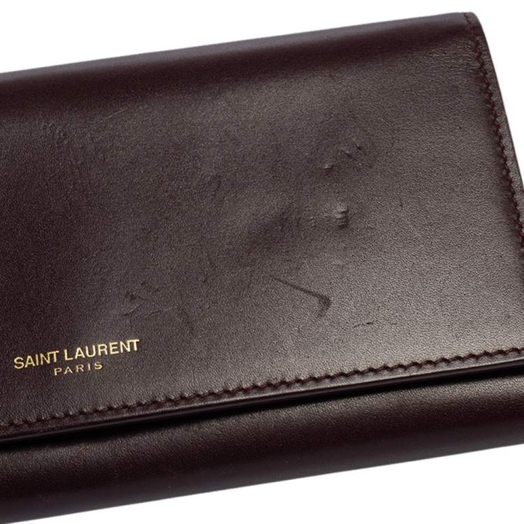Pre Owned Saint Laurent Maroon Leather Continental Flap Wallet