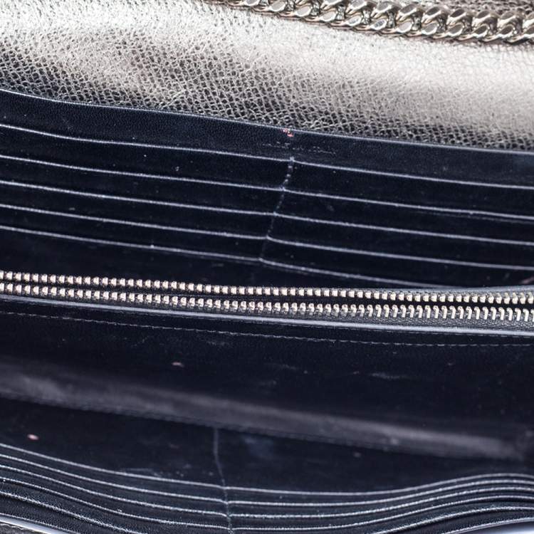 Pre Owned Saint Laurent Metallic Pale Green Tri Quilted Leather Monogram Envelope Chain Shoulder Bag