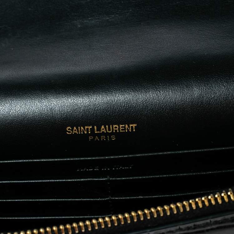 Pre Owned Saint Laurent Black Croc Embossed Leather Kate Wallet On Chain