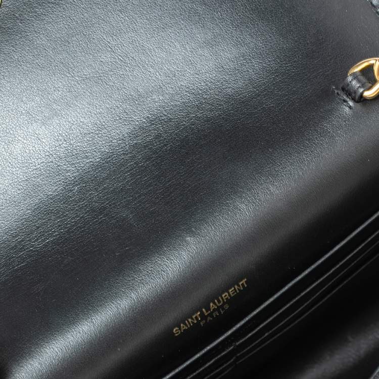 Pre Owned Saint Laurent Black Croc Embossed Leather Kate Wallet On Chain