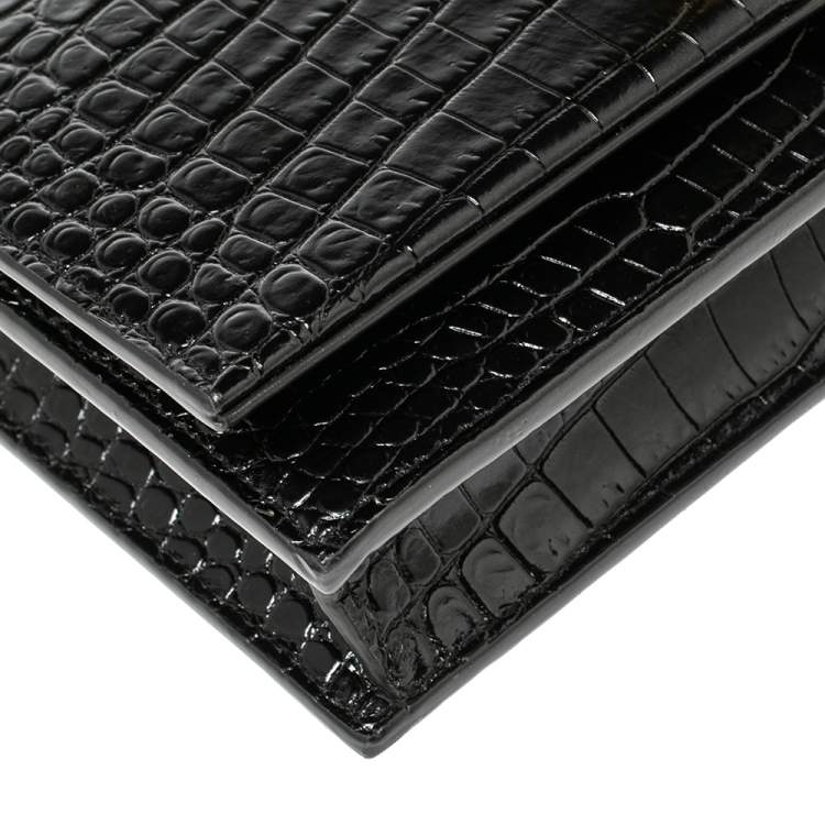 Pre Owned Saint Laurent Black Croc Embossed Leather Kate Wallet On Chain