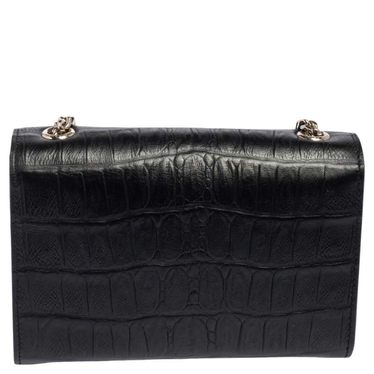 Pre Owned Saint Laurent Black Croc Embossed Leather Kate Shoulder Bag