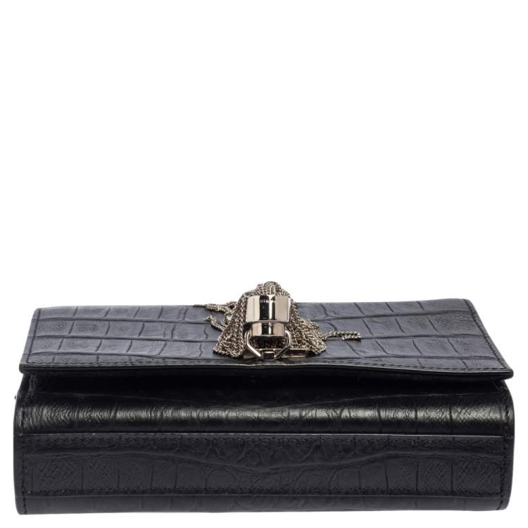 Pre Owned Saint Laurent Black Croc Embossed Leather Kate Shoulder Bag