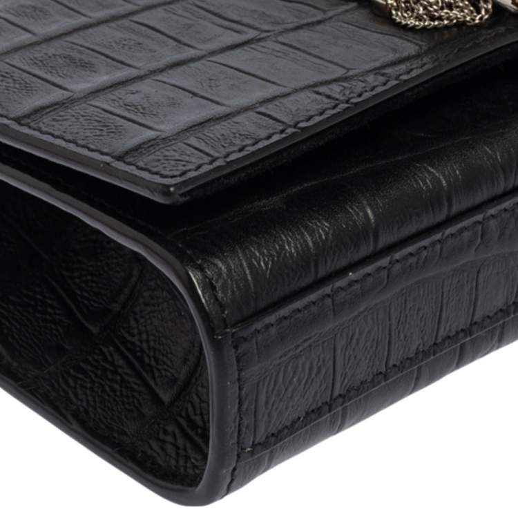 Pre Owned Saint Laurent Black Croc Embossed Leather Kate Shoulder Bag