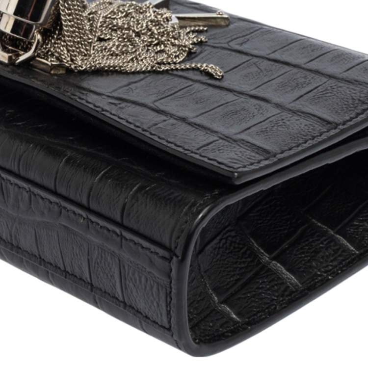 Pre Owned Saint Laurent Black Croc Embossed Leather Kate Shoulder Bag