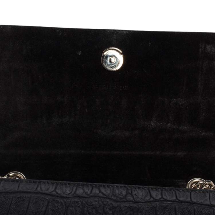 Pre Owned Saint Laurent Black Croc Embossed Leather Kate Shoulder Bag