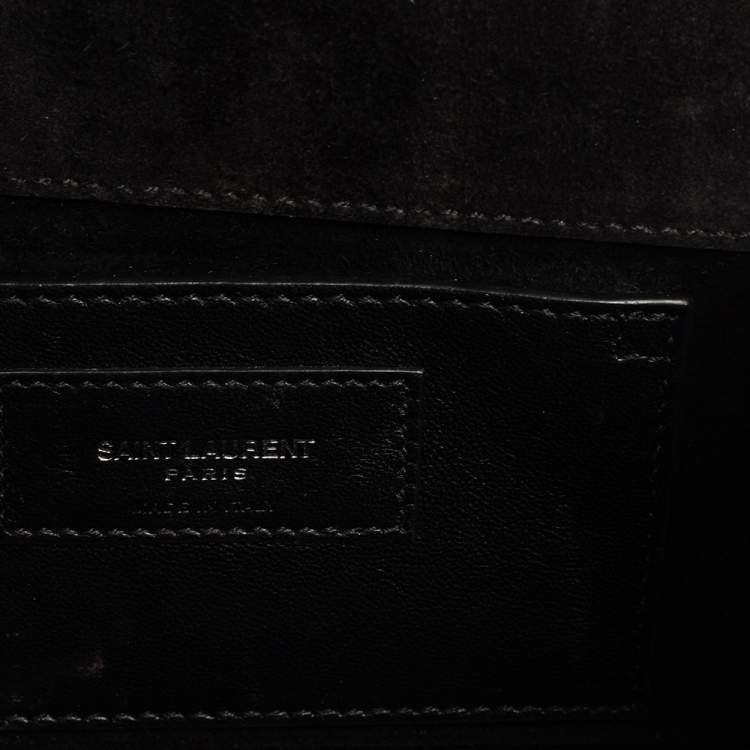 Pre Owned Saint Laurent Black Croc Embossed Leather Kate Shoulder Bag