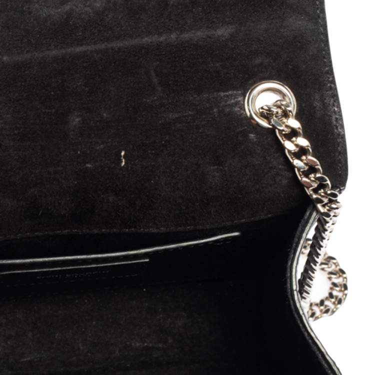 Pre Owned Saint Laurent Black Croc Embossed Leather Kate Shoulder Bag