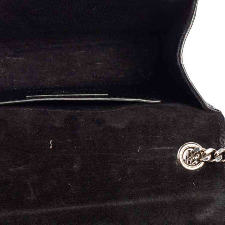Pre Owned Saint Laurent Black Croc Embossed Leather Kate Shoulder Bag