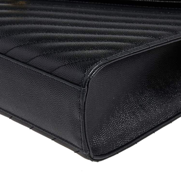 Pre Owned Saint Laurent Black Chevron Quilted Leather Monogram Envelope Shoulder Bag