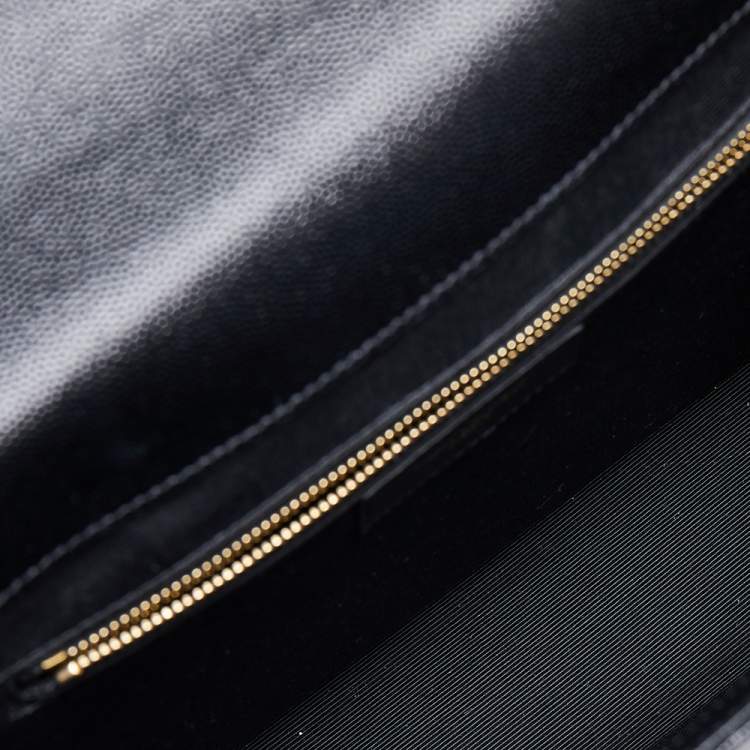 Pre Owned Saint Laurent Black Chevron Quilted Leather Monogram Envelope Shoulder Bag