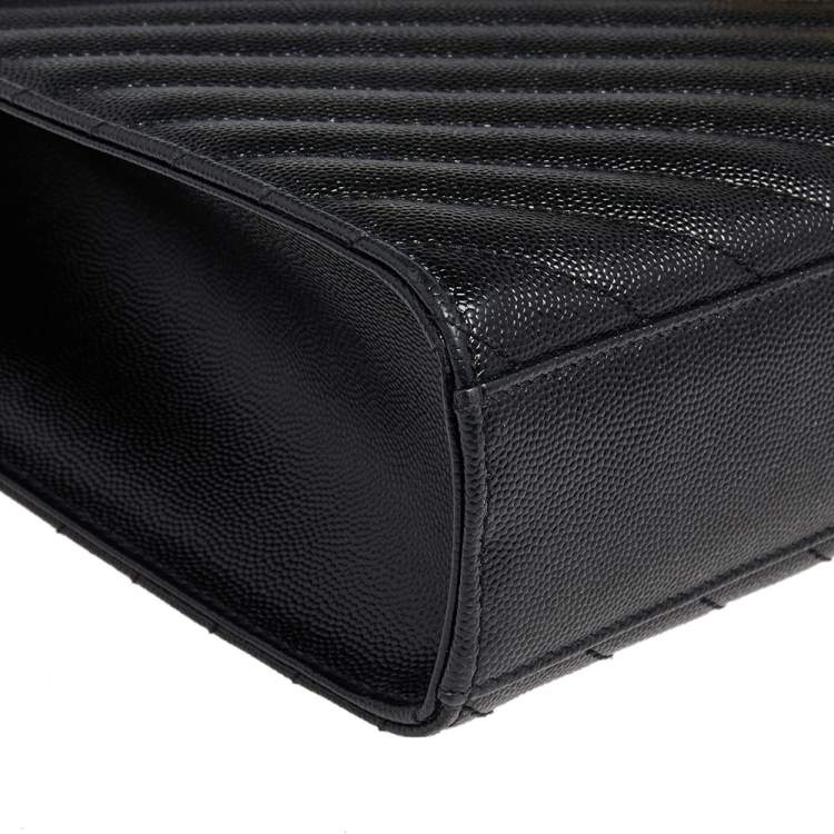 Pre Owned Saint Laurent Black Chevron Quilted Leather Monogram Envelope Shoulder Bag