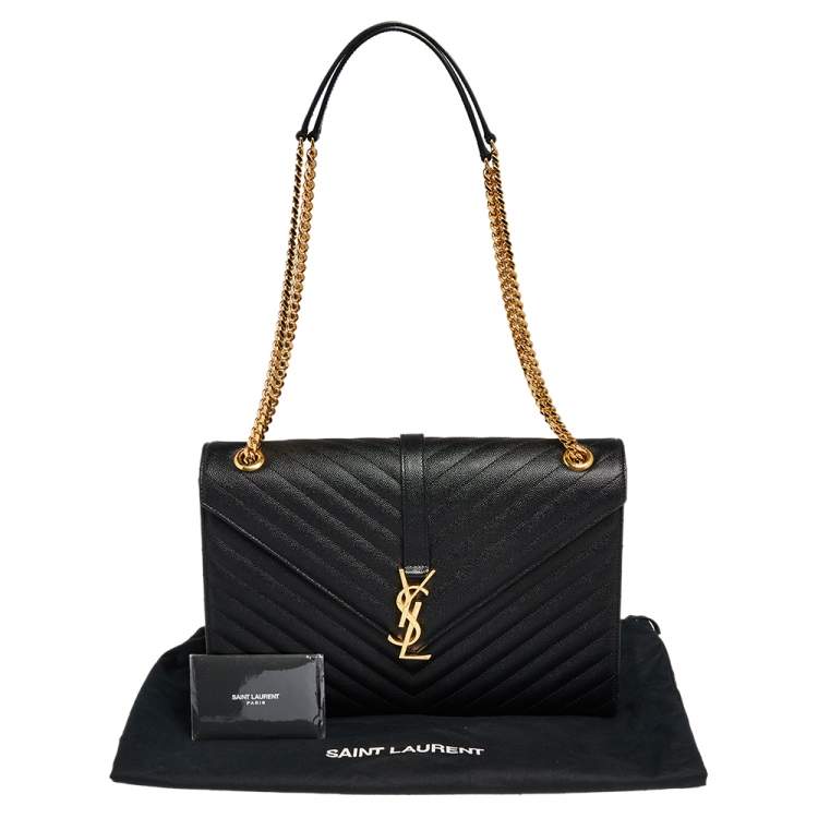 Pre Owned Saint Laurent Black Chevron Quilted Leather Monogram Envelope Shoulder Bag