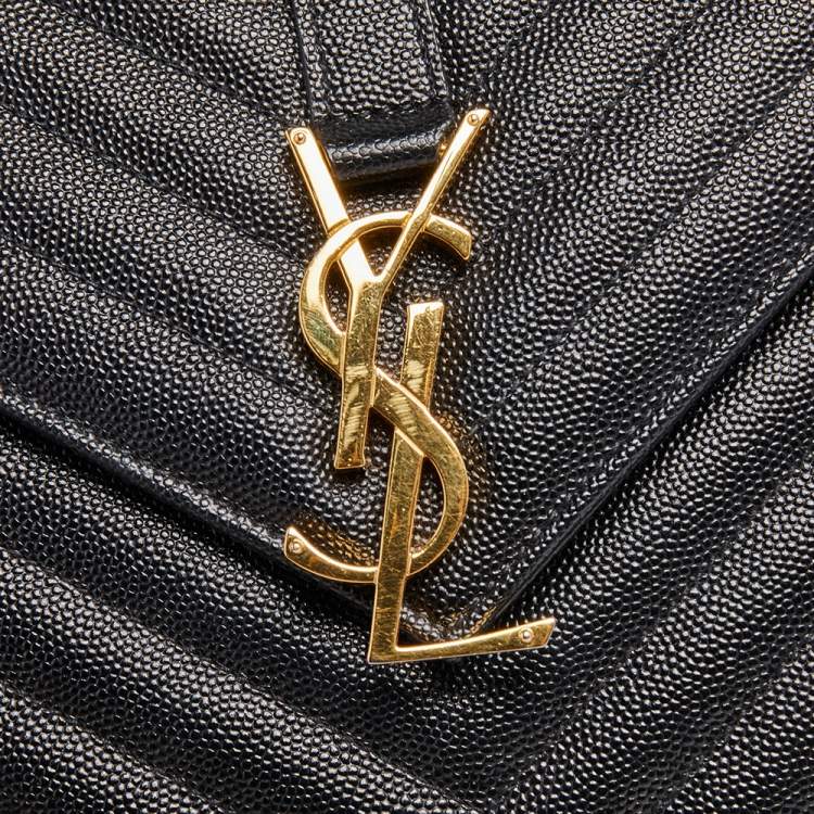 Pre Owned Saint Laurent Black Chevron Quilted Leather Monogram Envelope Shoulder Bag