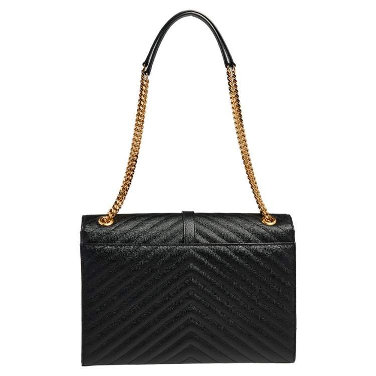 Pre Owned Saint Laurent Black Chevron Quilted Leather Monogram Envelope Shoulder Bag