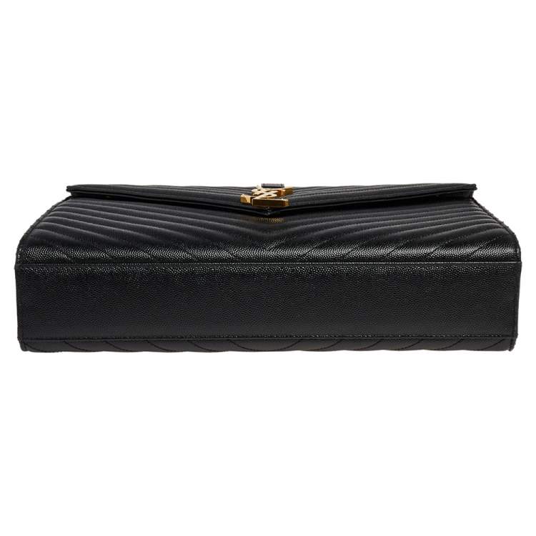 Pre Owned Saint Laurent Black Chevron Quilted Leather Monogram Envelope Shoulder Bag
