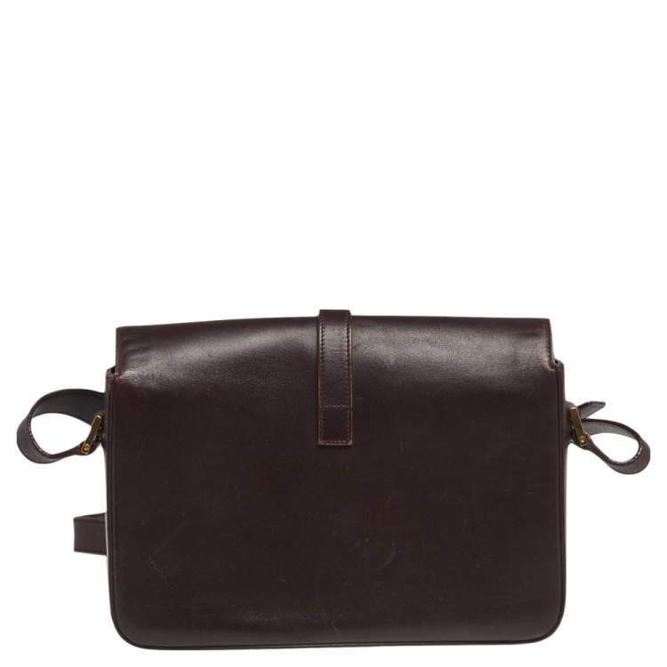 Pre Owned Saint Laurent Dark Burgundy Leather Medium Monogram Université Flap Bag 