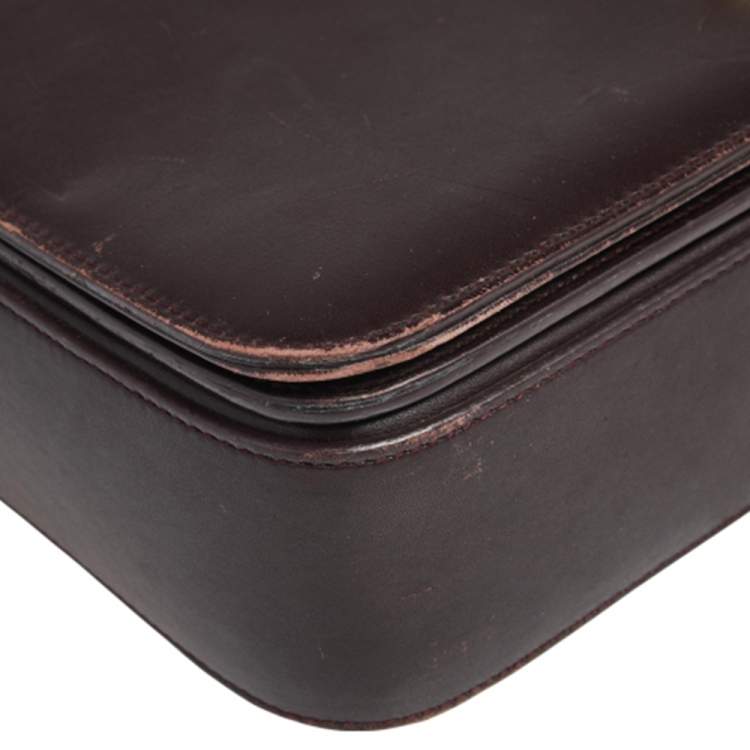 Pre Owned Saint Laurent Dark Burgundy Leather Medium Monogram Université Flap Bag 