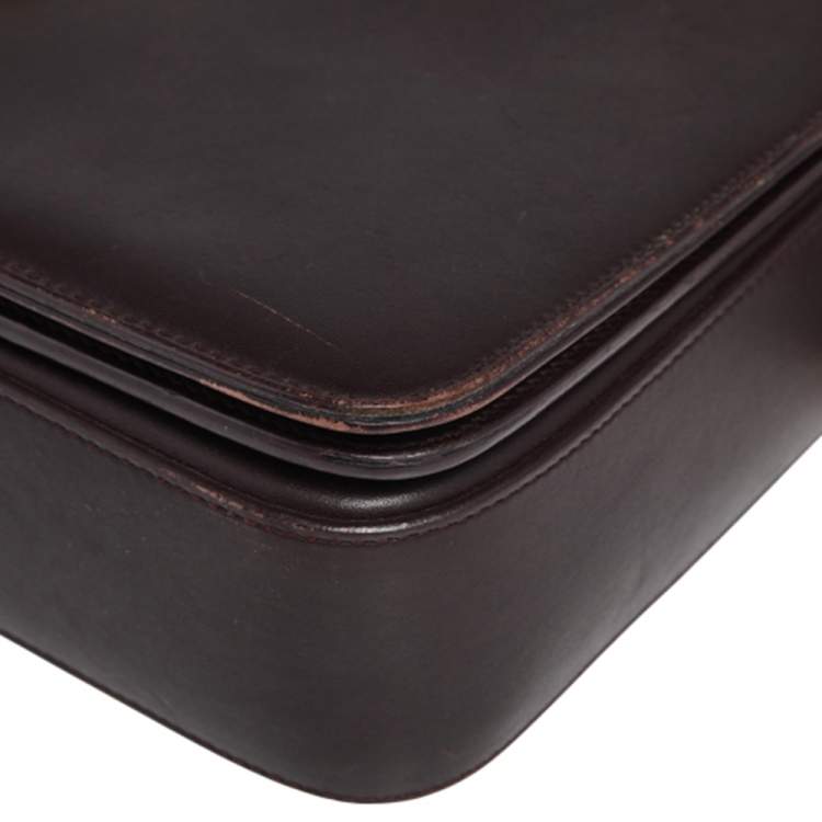 Pre Owned Saint Laurent Dark Burgundy Leather Medium Monogram Université Flap Bag 