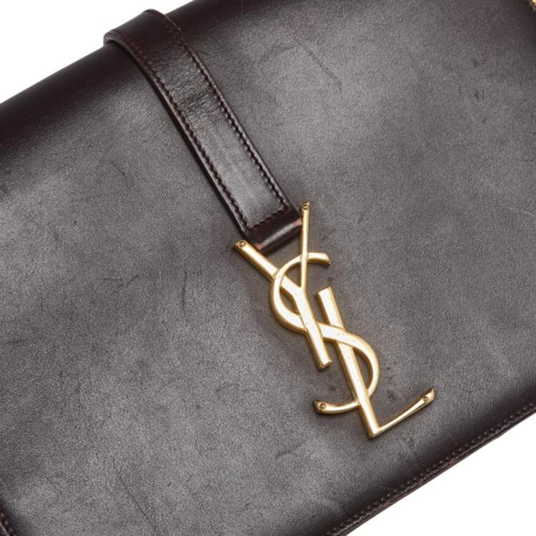 Pre Owned Saint Laurent Dark Burgundy Leather Medium Monogram Université Flap Bag 
