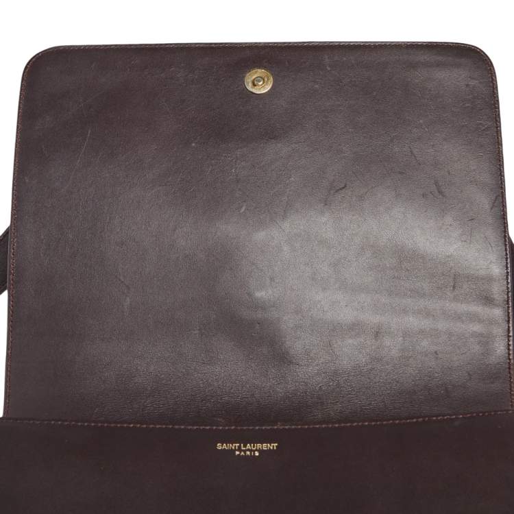 Pre Owned Saint Laurent Dark Burgundy Leather Medium Monogram Université Flap Bag 