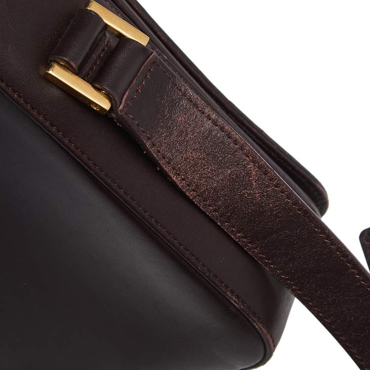 Pre Owned Saint Laurent Dark Burgundy Leather Medium Monogram Université Flap Bag 