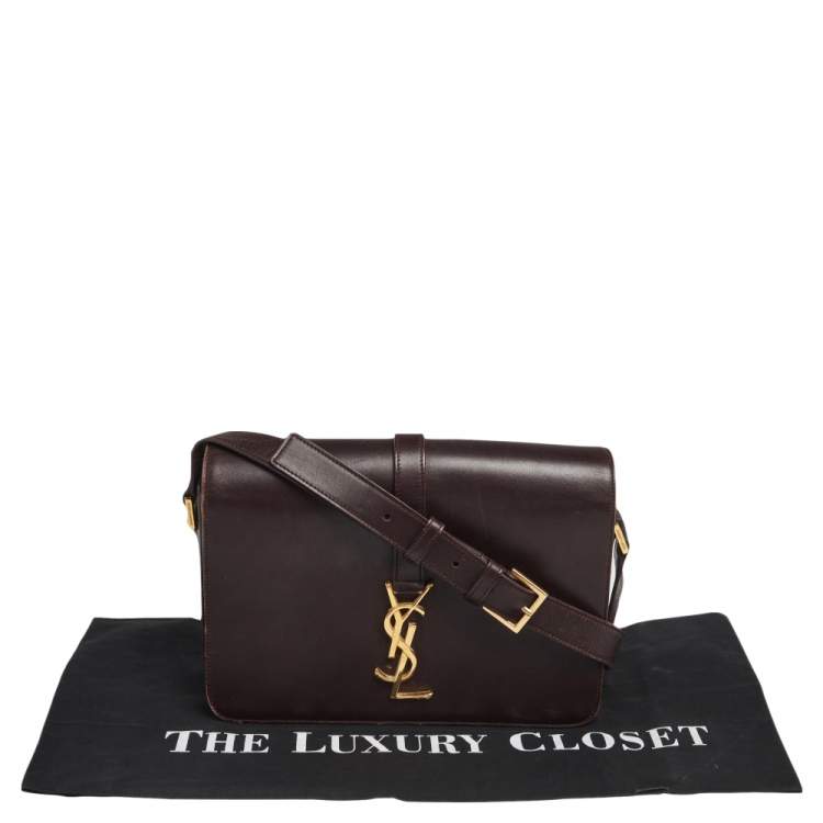 Pre Owned Saint Laurent Dark Burgundy Leather Medium Monogram Université Flap Bag 
