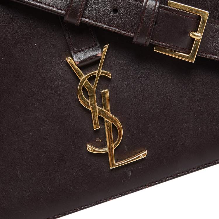 Pre Owned Saint Laurent Dark Burgundy Leather Medium Monogram Université Flap Bag 