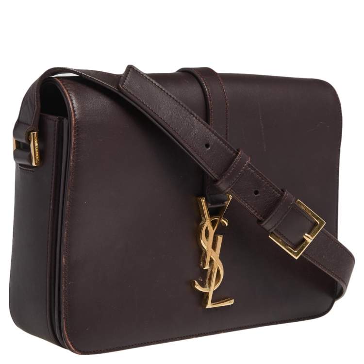 Pre Owned Saint Laurent Dark Burgundy Leather Medium Monogram Université Flap Bag 
