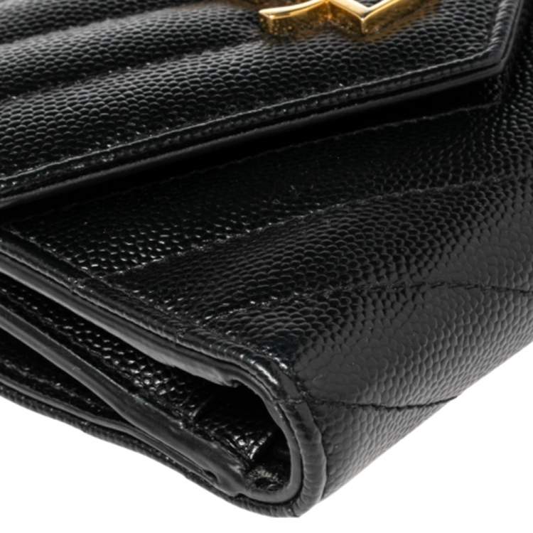 Pre Owned Saint Laurent Black Matelassé Leather Monogram Trifold Wallet