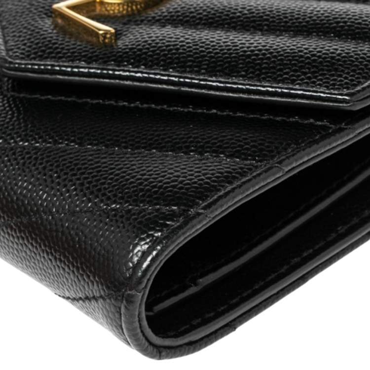 Pre Owned Saint Laurent Black Matelassé Leather Monogram Trifold Wallet