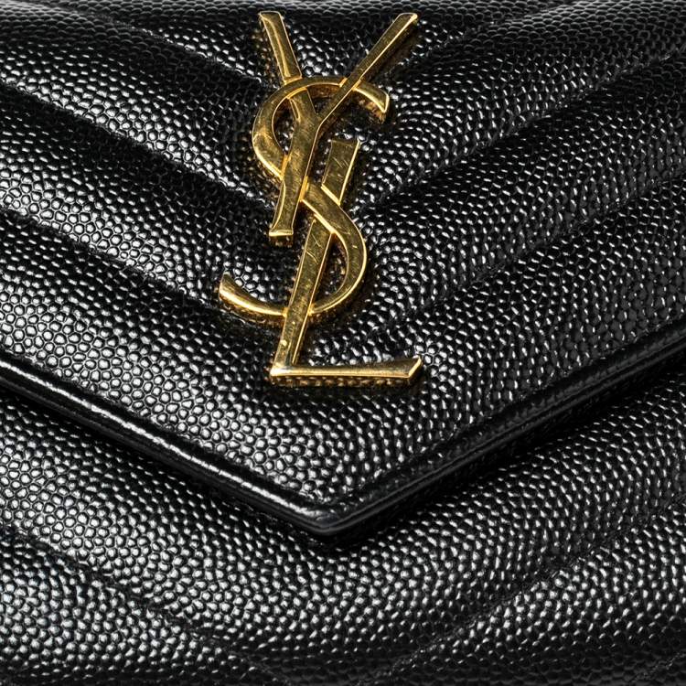 Pre Owned Saint Laurent Black Matelassé Leather Monogram Trifold Wallet